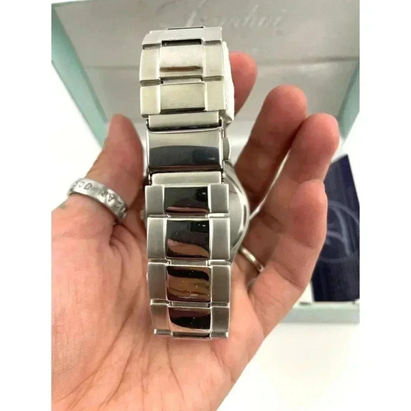 Fondini Watch Silver Blue Face Quartz Womens Original Box Swiss Driven Movement - Picture 3 of 11